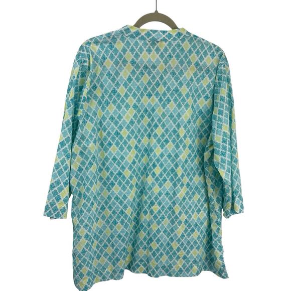 Appleseed's XL Blue Medallion Print Split Neck Tunic 3/4 Sleeve Resort - Picture 2 of 8